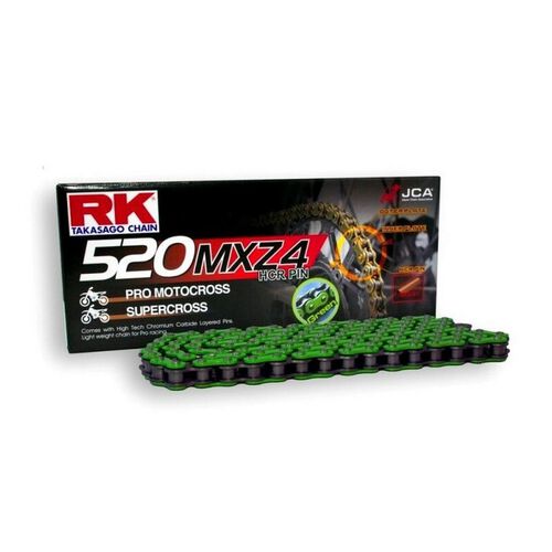 Cadena RK FG520MXZ4 con 98 Eslabones Verde Motocross Reforzada